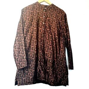 CHICO'S DESIGN | Size‎ 2 Large Silk Artsy Brown Persian Long Jacket Indian Tunic